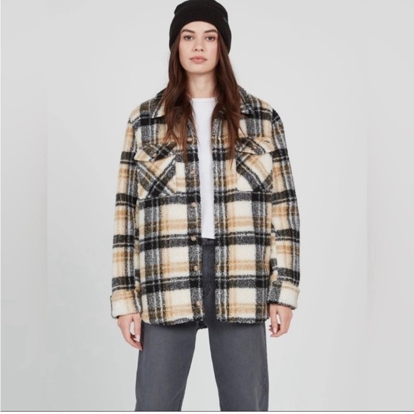Volcom silent Sherpa plaid Teddy jacket oversized grunge fall winter 90’s Y2K - Picture 1 of 7